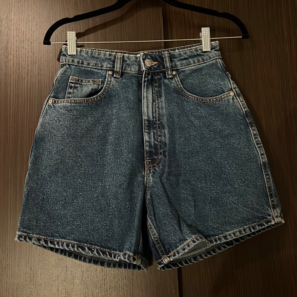 High waist dark wash shorts